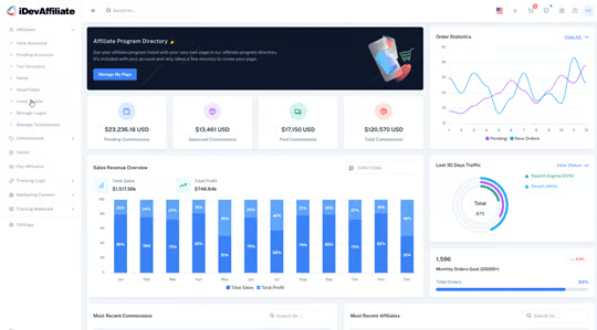 iDevAffiliate affiliate program analytics dashboard
