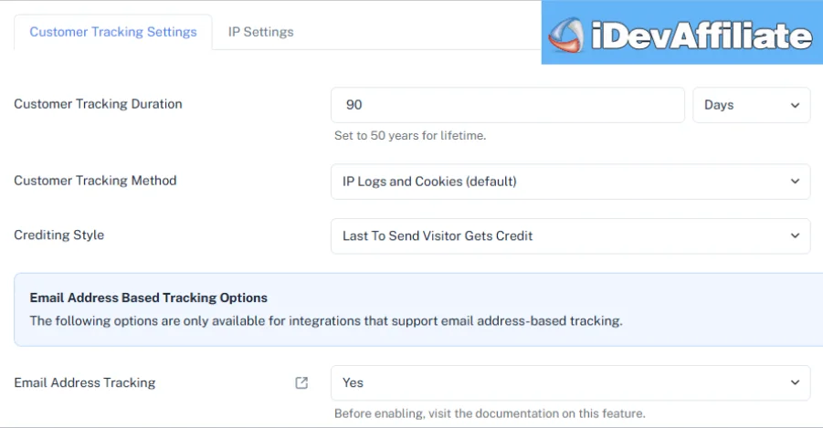 affiliate cookie tracking settings dashboard