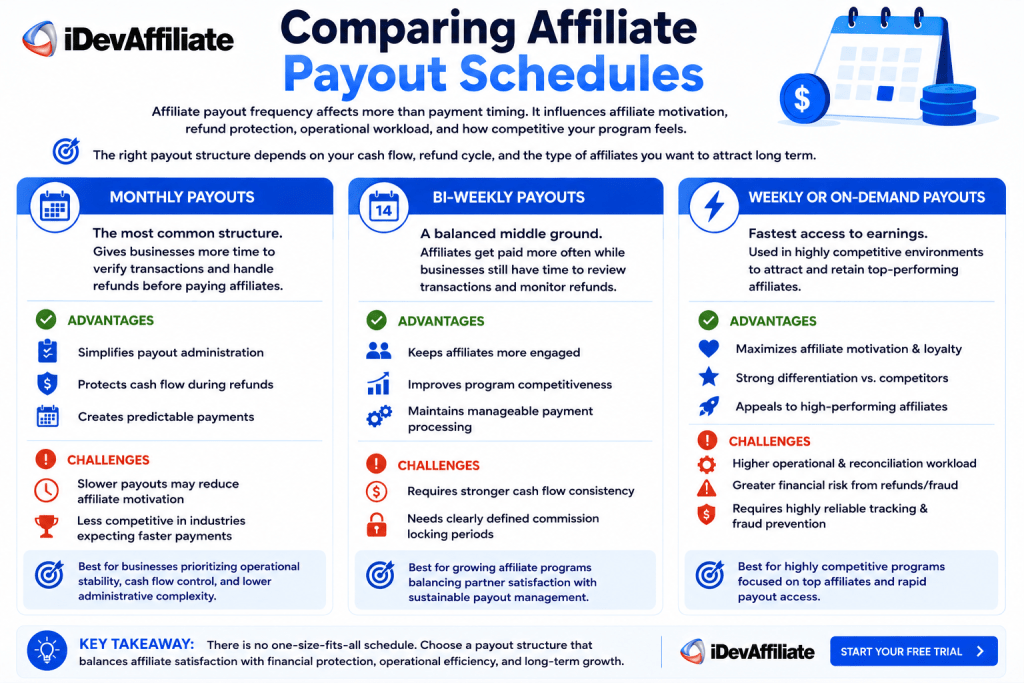 comparing affiliate payout schedules infographic
