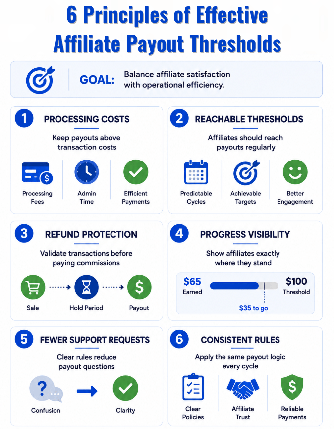effective affiliate payout threshold best practices infographic