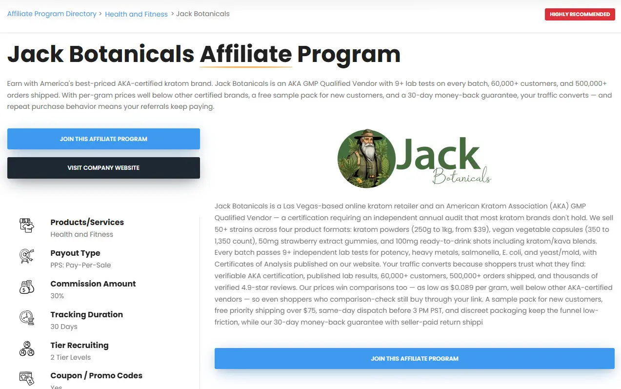 sample affiliate directory page listing for iDevAffiliate customers