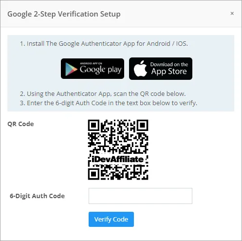 idevaffiliate 2-factor