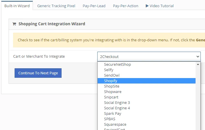 affiliate program shopping cart integration